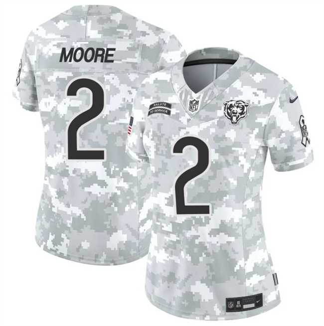 Womens Chicago Bears #2 DJ Moore 2024 F.U.S.E Arctic Camo Salute To Service Limited Stitched Jersey Dzhi